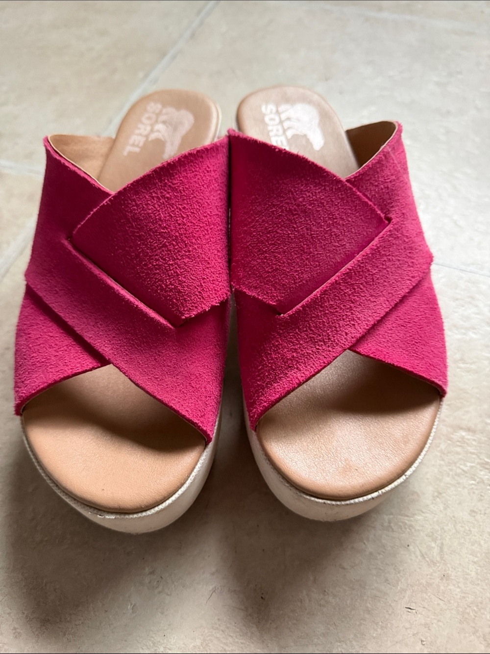 Sorel Women's Fuchsia Suede Crisscross Slide Mules